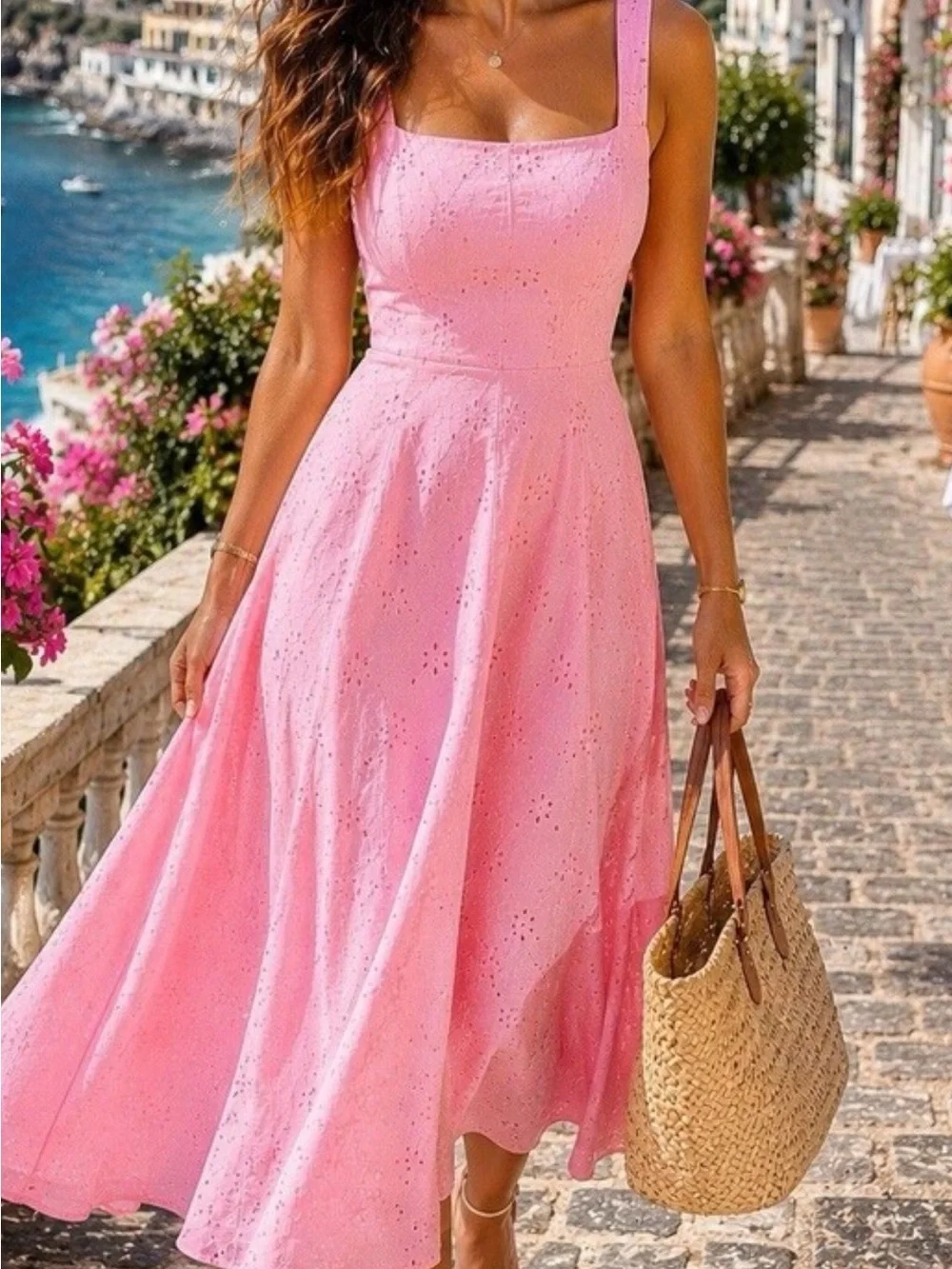 J. Crew Pink Eyelet Midi Dress - Picture 2 of 7